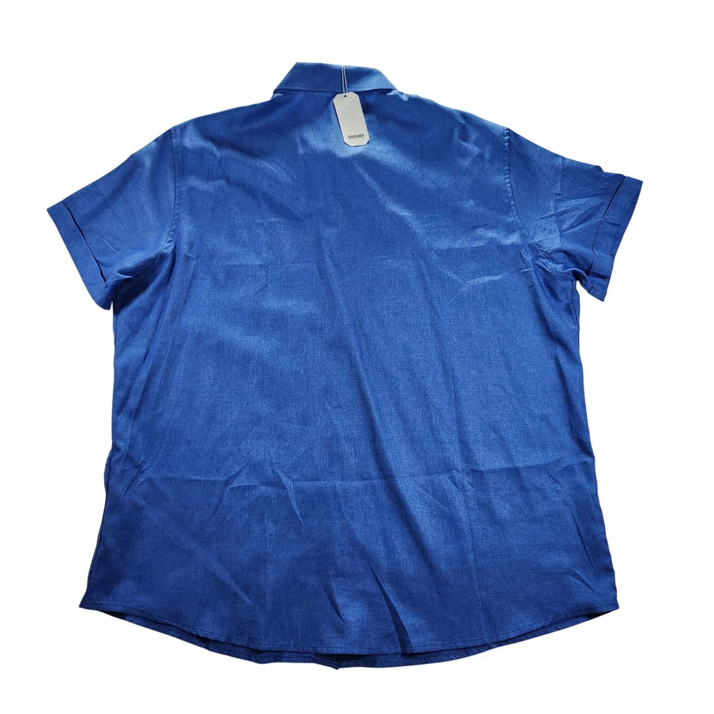 COOFANDY Button Down Shirt Men 2XL Blue New Short Sleeve Textured Hidden Placket - Picture 2 of 11
